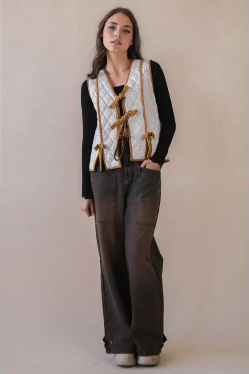 Front Contrast Binding Quilted Woven Vest