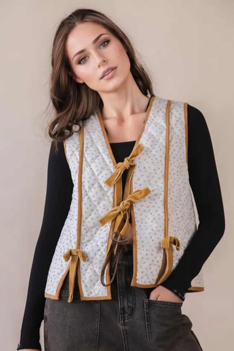 Front Contrast Binding Quilted Woven Vest