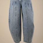 Washed Denim Barrel Leg Pants