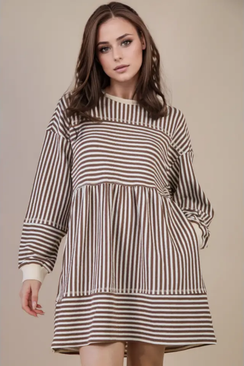 Oversized Striped Casual Knit Mini Dress