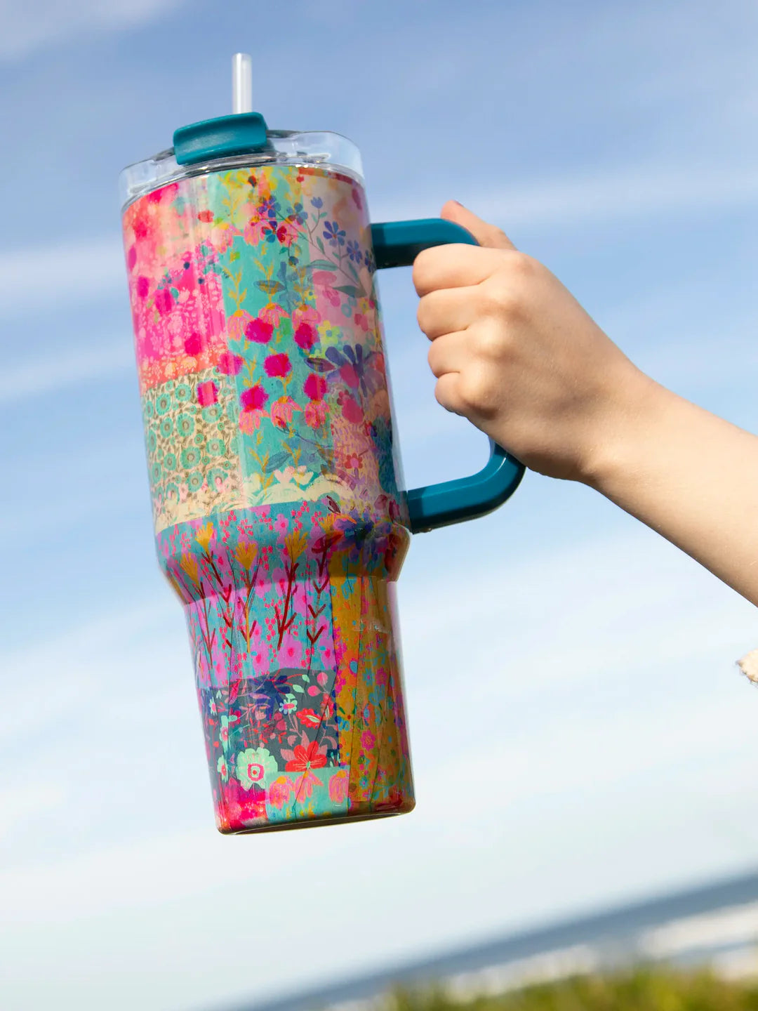Mega 40oz Tumbler | Natural Life | Pink Watercolor Patchwork