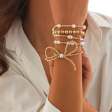 Multi Layer Ball Chain Bead Pearl Bow Bracelet
