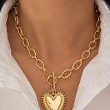 Spiked Heart Chunky Chain Toggle Necklace