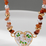 Beaded Stone Chain Floral Pearl Heart Charm