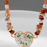 Beaded Stone Chain Floral Pearl Heart Charm