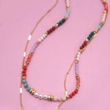 Multi Beaded Bow Charm Double Layer Necklace