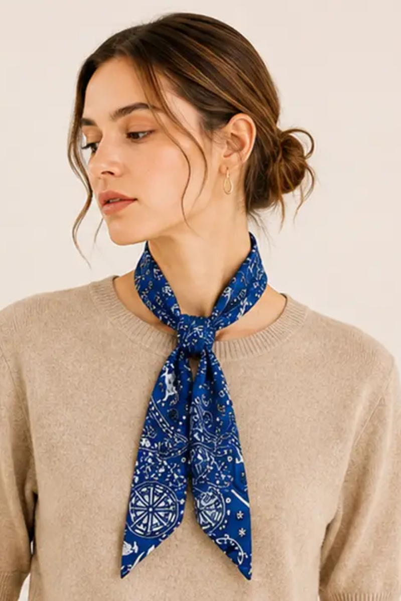 Bandana Print Skinny Scarf | Blue