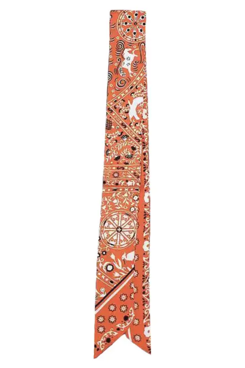 Bandana Print Skinny Scarf | Orange