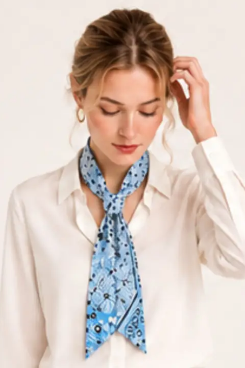 Bandana Print Skinny Scarf | Light Blue