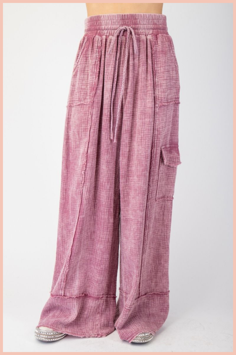 Gauze Mineral Washed Wide Leg Pants