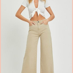 RISEN Tummy Control High Rise Cropped Wide Leg Denim