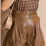 Faux Leather Belted Shorts
