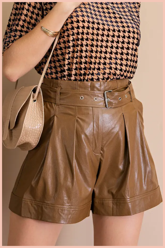 Faux Leather Belted Shorts