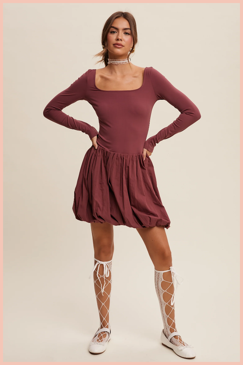 Square Neck Bubble Skirt Romper