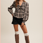 Plaid Bow Tie Smocked Blouse