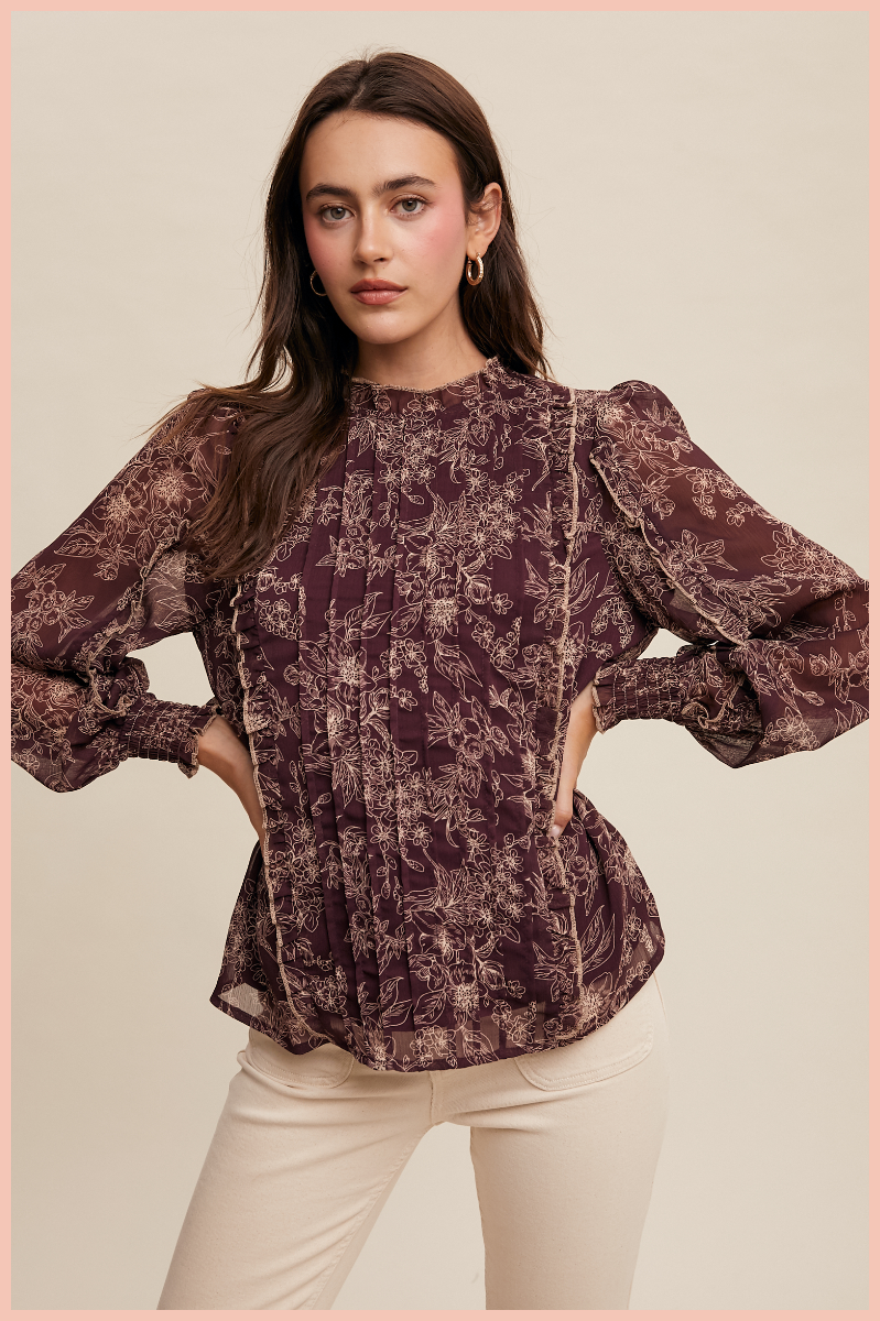 Floral Print Pleated Blouse