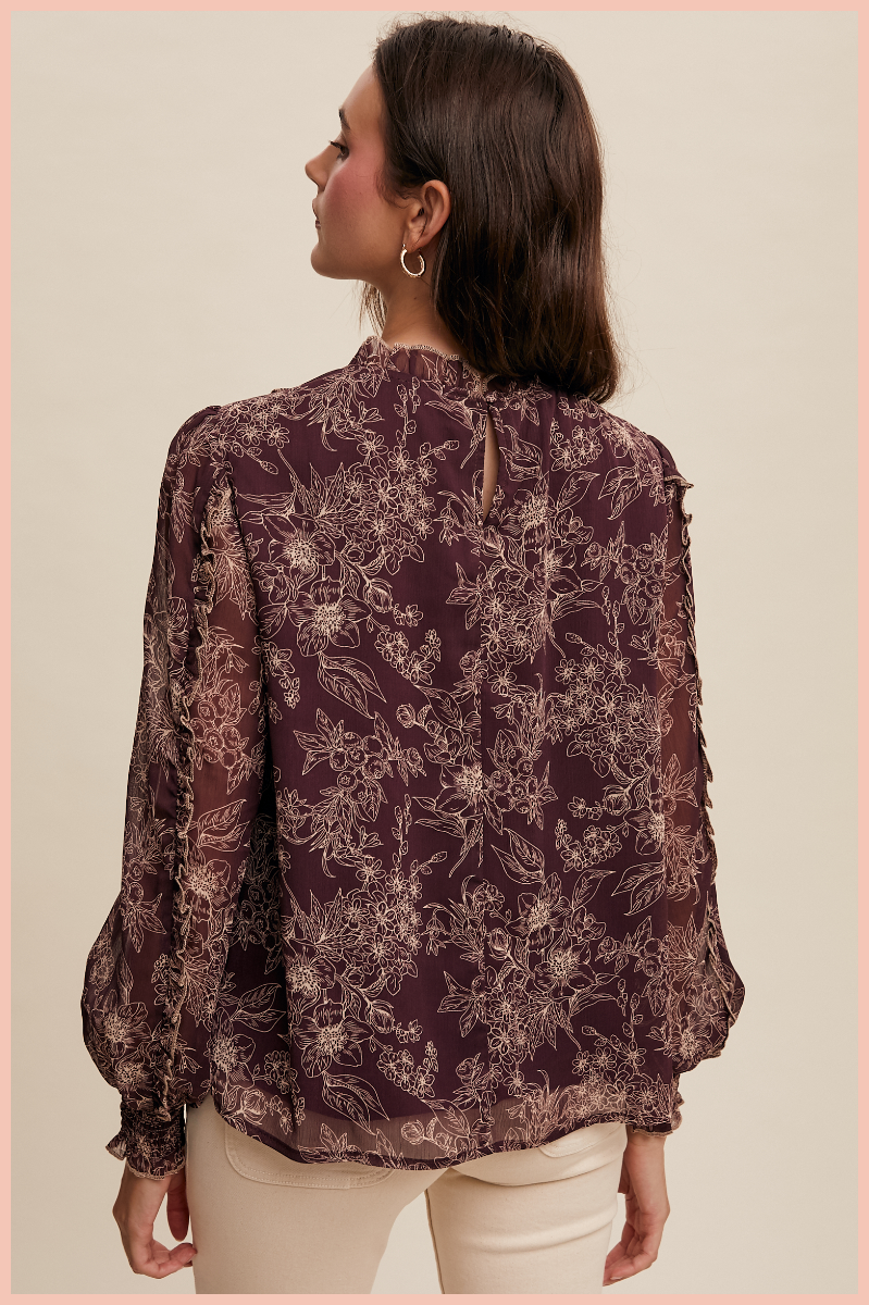 Floral Print Pleated Blouse