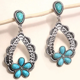 Western Turquoise Flower Earrings | Silver
