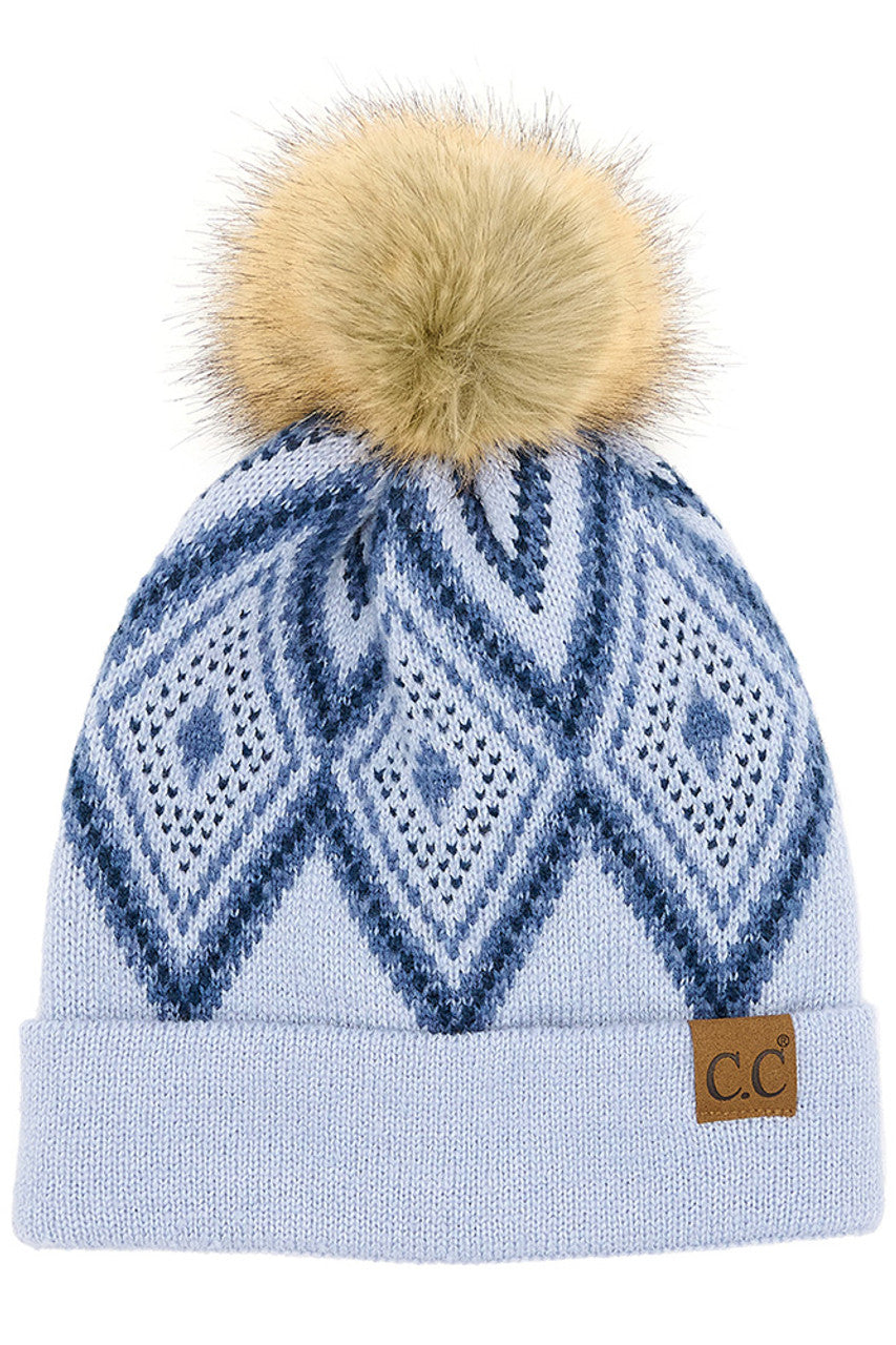 MODERN DIAMOND BEANIE W/ FUR POM POM