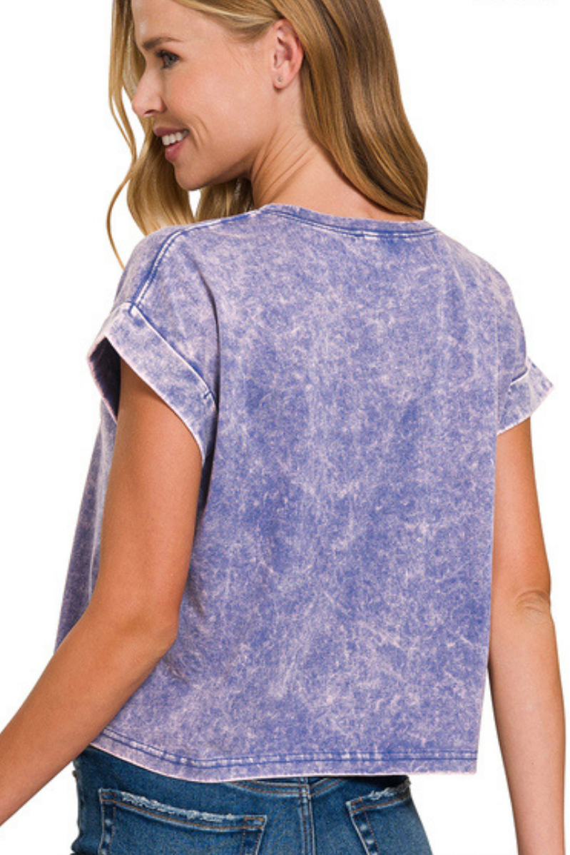 Mineral Wash Cuffed Cropped Top | Blueberry