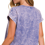 Mineral Wash Cuffed Cropped Top | Blueberry