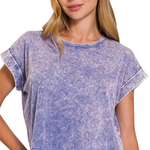 Mineral Wash Cuffed Cropped Top | Blueberry