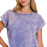 Mineral Wash Cuffed Cropped Top | Blueberry