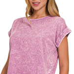 Mineral Wash Cuffed Cropped Top | Bright Violet