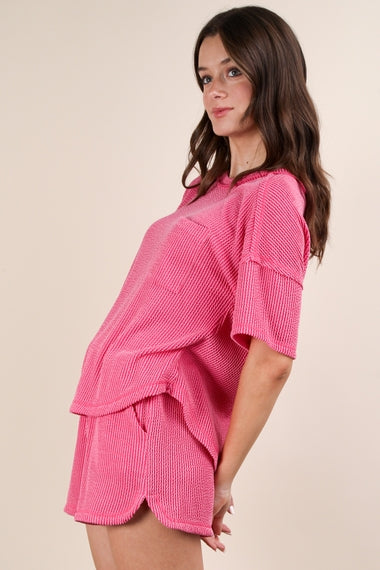 Two Tone Double Knit Top & Shorts Set | Pink