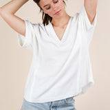 Soft Two Tone Casual Comfy Ribbed Knit Top | Off White