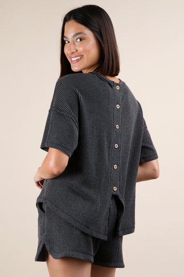 Two Tone Double Knit Top & Shorts Set | Charcoal