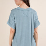 Soft Two Tone Casual Comfy Ribbed Knit Top | Blue