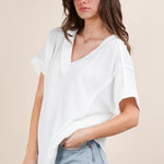 Soft Two Tone Casual Comfy Ribbed Knit Top | Off White