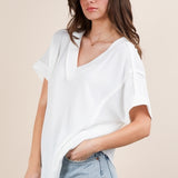 Soft Two Tone Casual Comfy Ribbed Knit Top | Off White