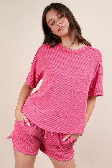 Two Tone Double Knit Top & Shorts Set | Pink