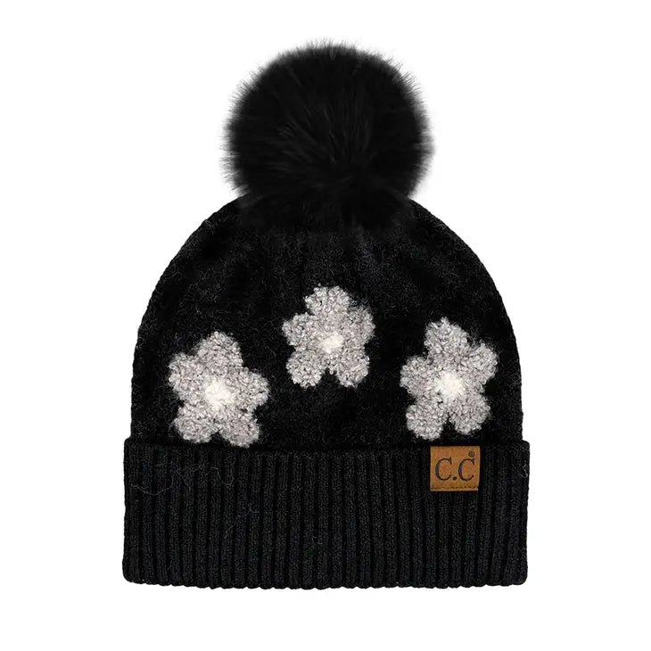 C.C. DAISY POM BEANIE | BLACK