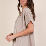 Soft Two Tone Casual Comfy Ribbed Knit Top | Oat