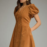 Zip Front Puff Sleeve Mini Dress