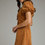 Zip Front Puff Sleeve Mini Dress