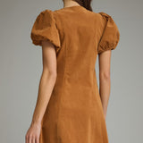 Zip Front Puff Sleeve Mini Dress