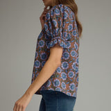 Floral Ruffle Neck Puff Sleeve Top