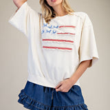 American Flag Washed Terry Pullover Top