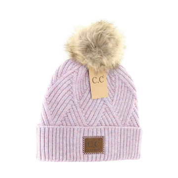 LARGE PATCH HEATHERED GEOMETRICAL BEANIE WITH FUR TOP