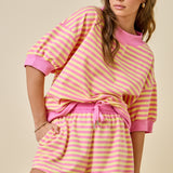 Mock Neck Striped Lounge Sweatshirt w/ 3/4 Sleeves