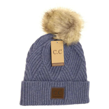 LARGE PATCH HEATHERED GEOMETRICAL BEANIE WITH FUR TOP