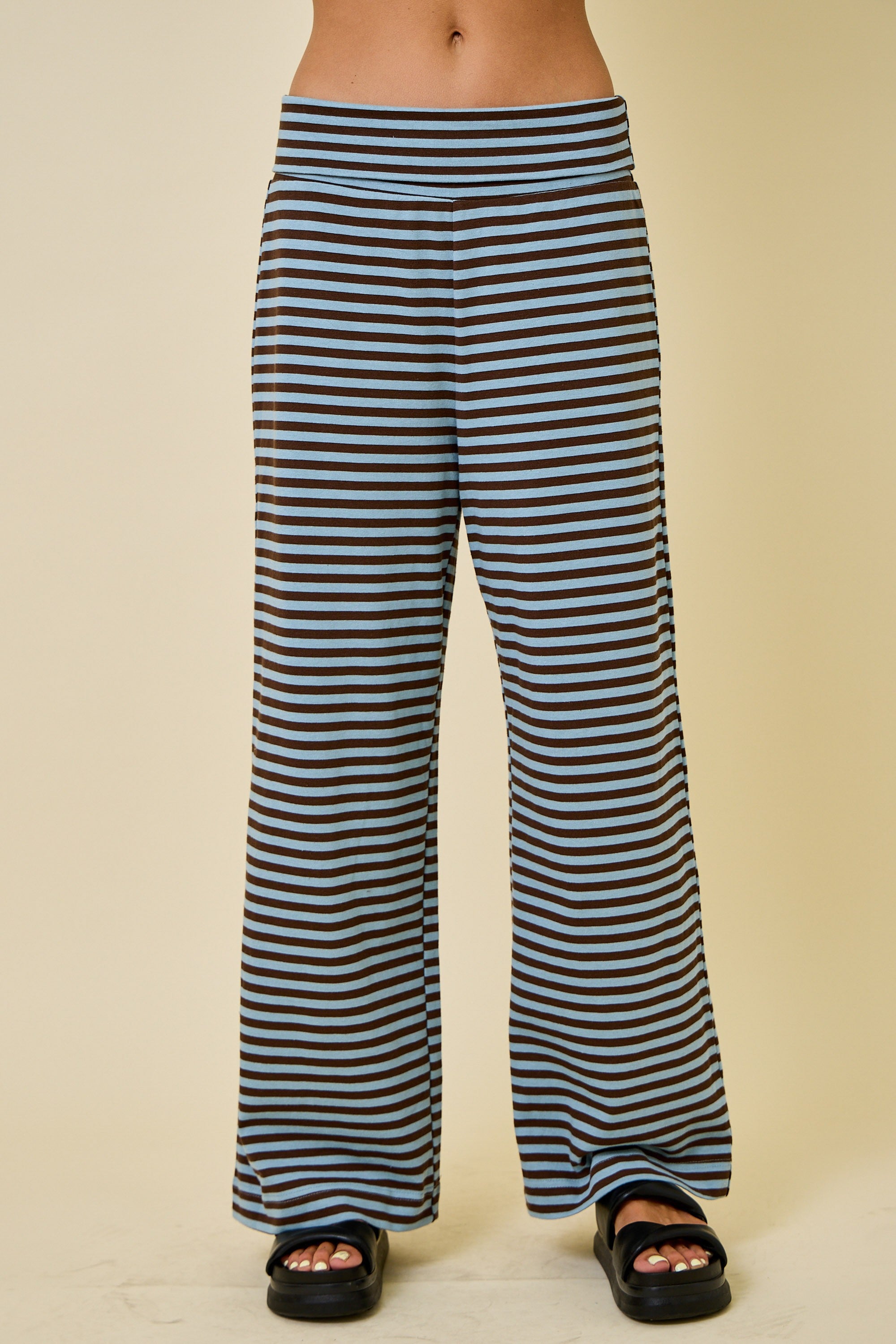 Striped Fold Over Wide Leg Sweatpants