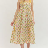 Botanical Print Tie Strap Midi Dress