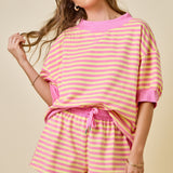 Mock Neck Striped Lounge Sweatshirt w/ 3/4 Sleeves