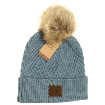 LARGE PATCH HEATHERED GEOMETRICAL BEANIE WITH FUR TOP