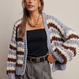 Chunky Hand Crochet Striped Cardigan